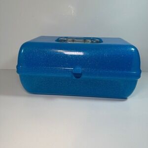 Vintage Caboodles Blue Glitter Makeup Organizer Case Mirror Made in USA*